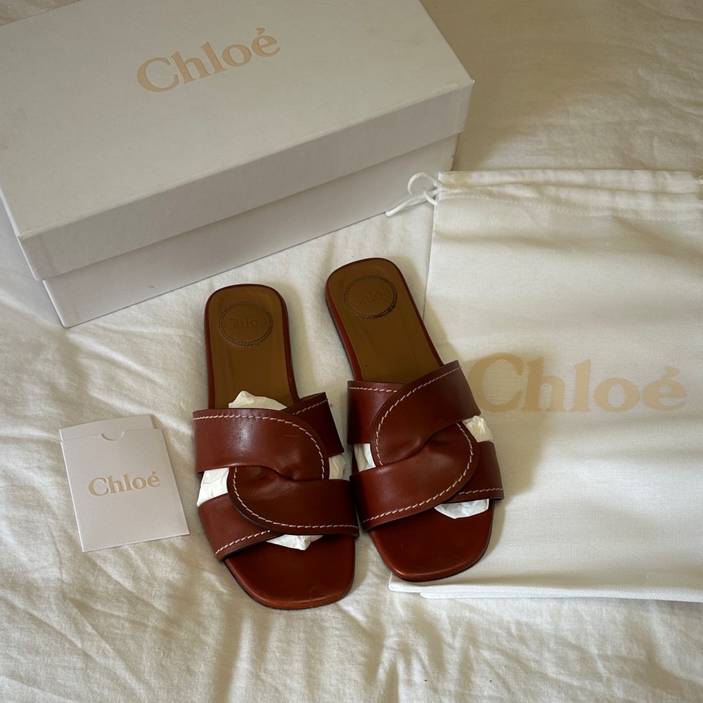 Chloe Sepia Brown Leather Sandals 9.5